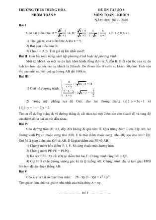 Đề ôn tập số 8 môn Toán - Khối 9
