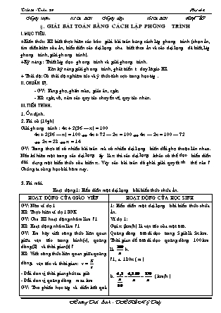 Giáo án Đại số 8 - Tiết 50: Giải bài toán bằng cách lập phương trình - Hoàng Thái Anh - THCS Mỹ Thủy