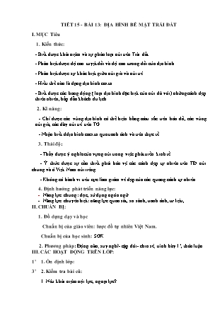 Giáo án Địa lí lớp 6 - Tiết 15, Bài 13: Địa hình bề mặt trái đất