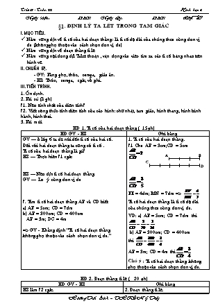 Giáo án Hình học 8 - Tiết 37: Định lý ta lét trong tam giác - Hoàng Thái Anh - THCS Mỹ Thủy