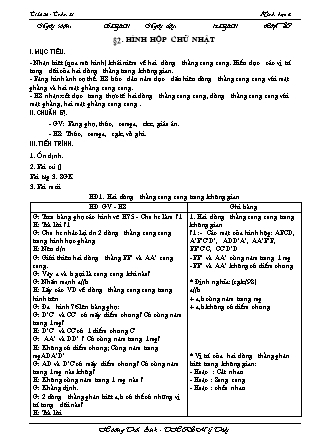 Giáo án Hình học 8 - Tiết 56: Hình hộp chữ nhật - Hoàng Thái Anh - THCS Mỹ Thủy