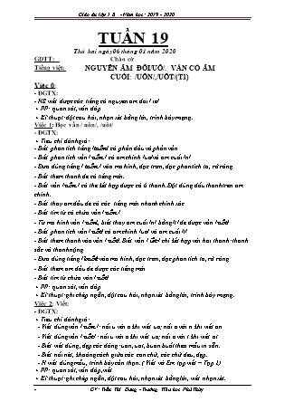 Giáo án Lớp 1 - Tuần 19 - Giáo viên: Trần Thị Dung - Trường Tiểu học Phú Thủy