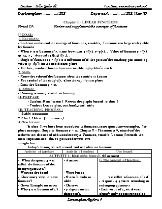 Giáo án song ngữ Đại số 9 - Period 19: Review and supplement the concepts of functions