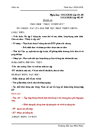 Giáo án Thể dục tiểu học - Tuần 14 - Giáo viên: Nguyễn Thị Huyền Trang - Trường tiểu học Phú Thủy