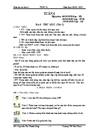 Giáo án Tin học 3 - Tuần 6 (Năm học 2020 - 2021) - GV: Nguyễn Thị Thanh Diệp