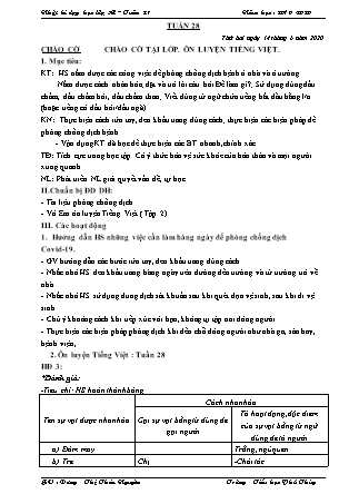 Nhật kí dạy học Lớp 3 - Tuần 28 - Giáo viên: Dương Thị Thảo Nguyên – Trường Tiểu học Phú Thủy