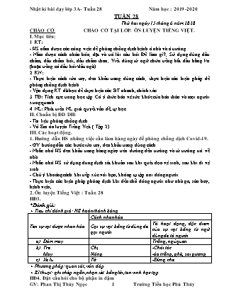 Nhật kí dạy học lớp 3 - Tuần 28 - GV: Phan Thị Thúy Ngọc - Trường tiểu học Phú Thủy