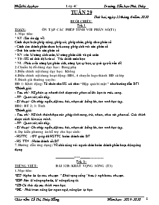 Nhật ký dạy học Lớp 3 – Tuần 29 – Giáo viên: Lê Thị Thúy Hằng – Trường Tiểu học Phú Thủy