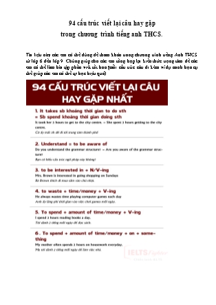 94 cấu trúc viết lại câu hay gặp trong chương trình Tiếng Anh THCS