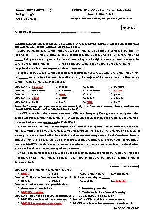 Đề kiểm tra học kỳ II môn thi Tiếng Anh 12 - Trường THPT Nguyễn Huệ