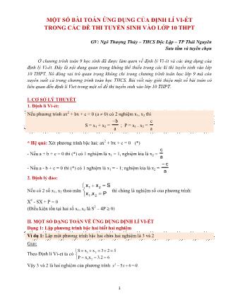 Một số bài toán ứng dụng của định lí Vi-ét trong các đề thi tuyển sinh vào lớp 10 THPT