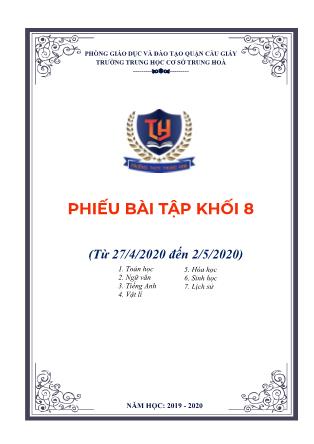 Phiếu bài tập khối 8 (từ 27/4 đến 2/5)