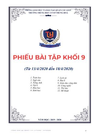 Phiếu bài tập khối 9 (từ 13/4 đến 18/4)