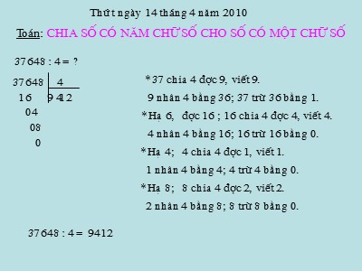 Bài giảng Toán 3 - Chia số có năm chữ số cho số có một chữ số