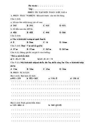 Bài Ôn tập ở nhà số 4 - Môn Toán + Tiếng Việt lớp 3