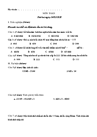 Bài tập đợt nghỉ phong dịch Covid - 19 (tuần 4) Toán 4