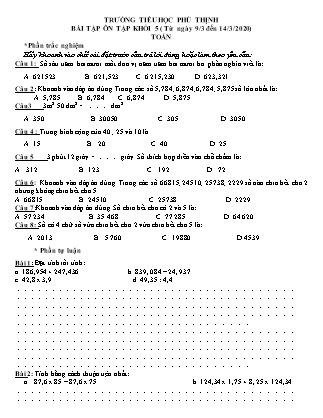 Bài tập ôn tập khối 5 (từ ngày 9/3 đến 14/3)
