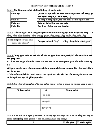 Đề ôn tập m đề ôn tập số 9 (Tiếng Việt) - Lớp 5