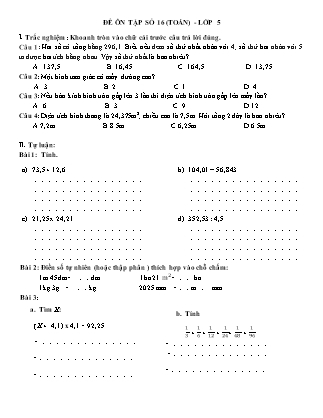 Đề ôn tập số 16 (Toán) - Lớp 5