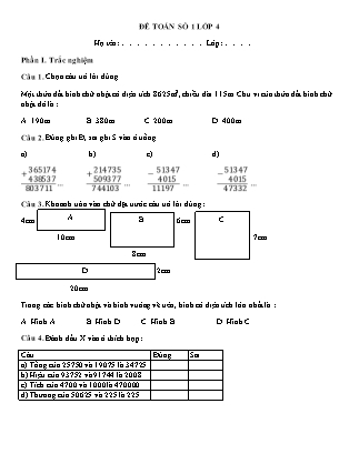 Đề Toán số 1 lớp 4