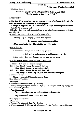 Giáo án Mĩ thuật tiểu học - Tuần 21 (Năm học 2018 - 2019) - GV: Hoàng Thị Hải Yến