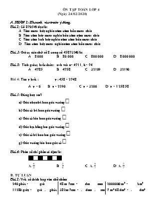 Ôn tập Toán lớp 4 (từ ngày 24/2 đến ngày 28/2)