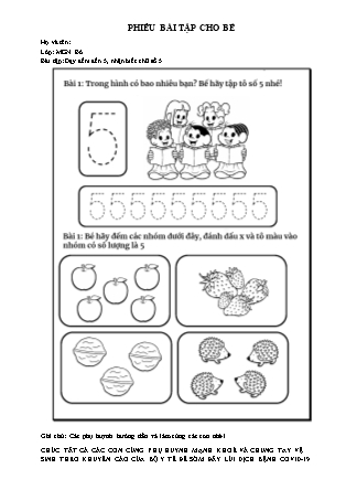 Phiếu bài tập cho bé Mẫu giáo nhỡ - Bài tập: Dạy đếm đến 5, nhận biết chữ số 5