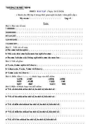 Phiếu bài tập Lớp 4 (từ ngày 24/2 đến ngày 28/2)