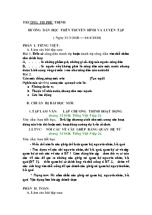 Phiếu bài tập Lớp 5 (từ ngày 31/3 đến ngày 4/4)