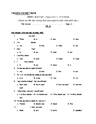 Phiếu bài tập Tiếng Anh lớp 3 (từ ngày 23/3 đến ngày 27/3)