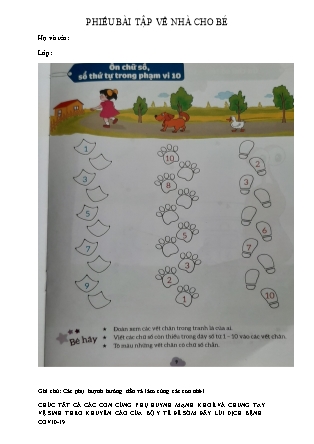 Phiếu bài tập về nhà cho bé - Ôn chữ số, số thứ tự trong phạm vi 10