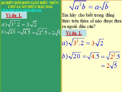 Bài giảng Đại số 9 - §6: Biến đổi đơn giản biểu thức chứa căn thức bậc hai