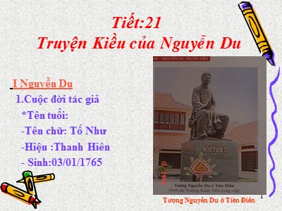 Bài giảng Ngữ văn 9 - Tiết:21: Truyện Kiều của Nguyễn Du