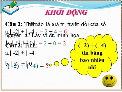 Bài giảng Số học 6 - Tiết 44 Bài 4: Cộng hai số nguyên cùng dấu - Giáo viên Trần Thị Xuân Hiên