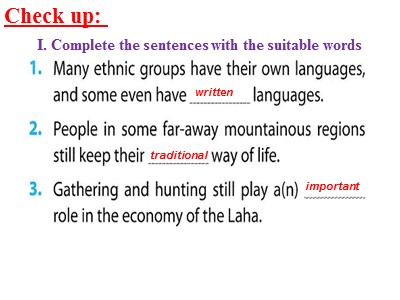 Bài giảng Tiếng Anh 8 - Unit 3: Peoples of Viet Nam - Period 20: A closer look 2