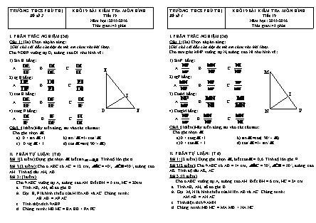 Bài kiểm tra môn Hình 9 - Tiết 19 - Trường THCS Phú Thị