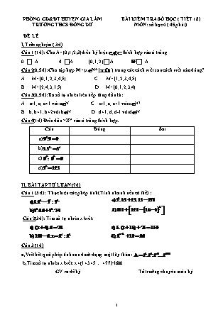 Bài kiểm tra Số học (tiết 18) môn Số học 6 - Trường THCS Đông Dư