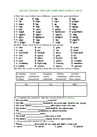 Bài tập Tiếng Anh cho học sinh lớp 6 nghỉ dịch covid-19 (số 4)