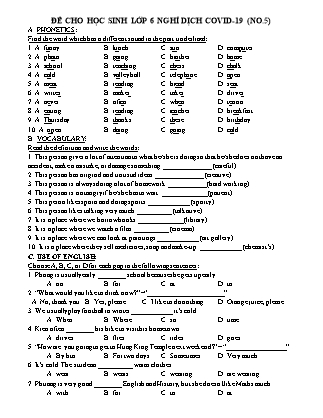 Bài tập Tiếng Anh cho học sinh lớp 6 nghỉ dịch covid-19 (số 5)
