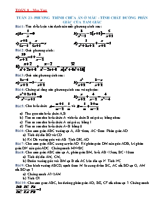 Bài tập Toán 8 - Tuần 23: Phương trình chứa ẩn ở mẫu - tính chất đường phân giác của tam giác