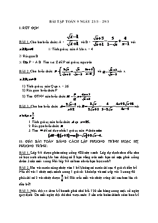 Bài tập Toán 9 ngày 23/3 – 29/3