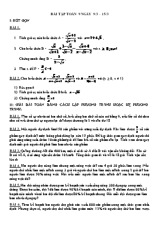 Bài tập Toán 9 ngày 9/3 – 15/3