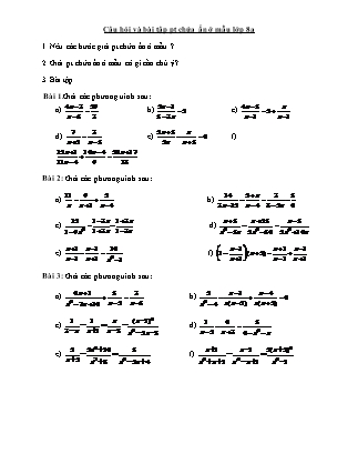 Câu hỏi và bài tập phương trình chứa ẩn ở mẫu lớp 8
