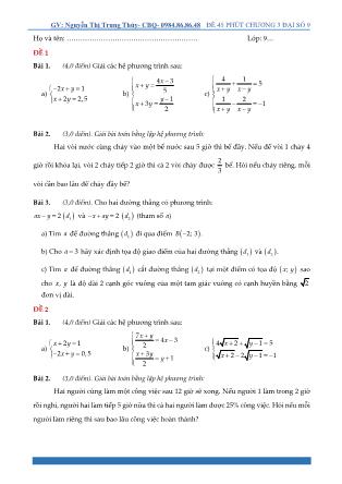 Đề 45 phút chương 3 Đại số 9