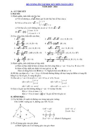 Đề cương ôn tập học kì I môn Toán lớp 9