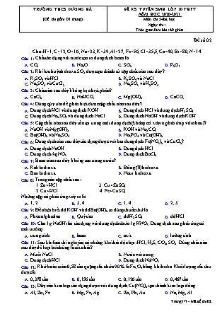 Đề khảo sát thi vào lớp 10 THPT môn thi Hóa học (Đề 2) - Trường THCS Dương Hà