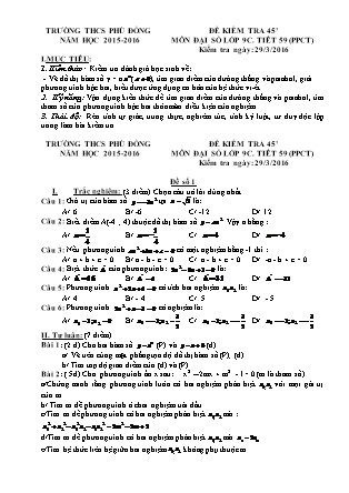 Đề kiểm tra 45’ môn Đại số lớp 9 - Tiêt 59 (PPCT) - TrườngTHCS Phù Đổng