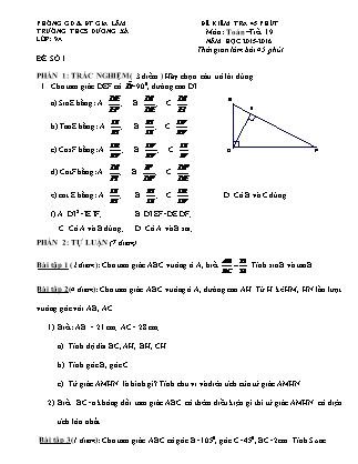 Đề kiểm tra 45 phút môn Toán 9 - Tiết 19 - Trường THCS Dương Xá