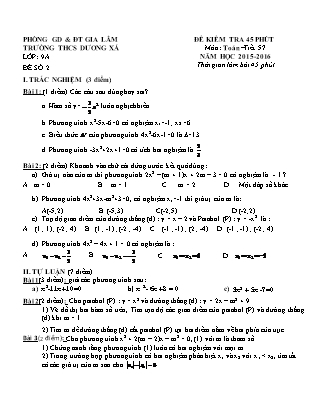 Đề kiểm tra 45 phút môn Toán Đại 9 - Tiết  57 - Trường THCS Dương Xá