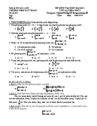 Đề kiểm tra Đại số 9 - Tiết 46 (PPCT) - Trường THCS Bát Tràng